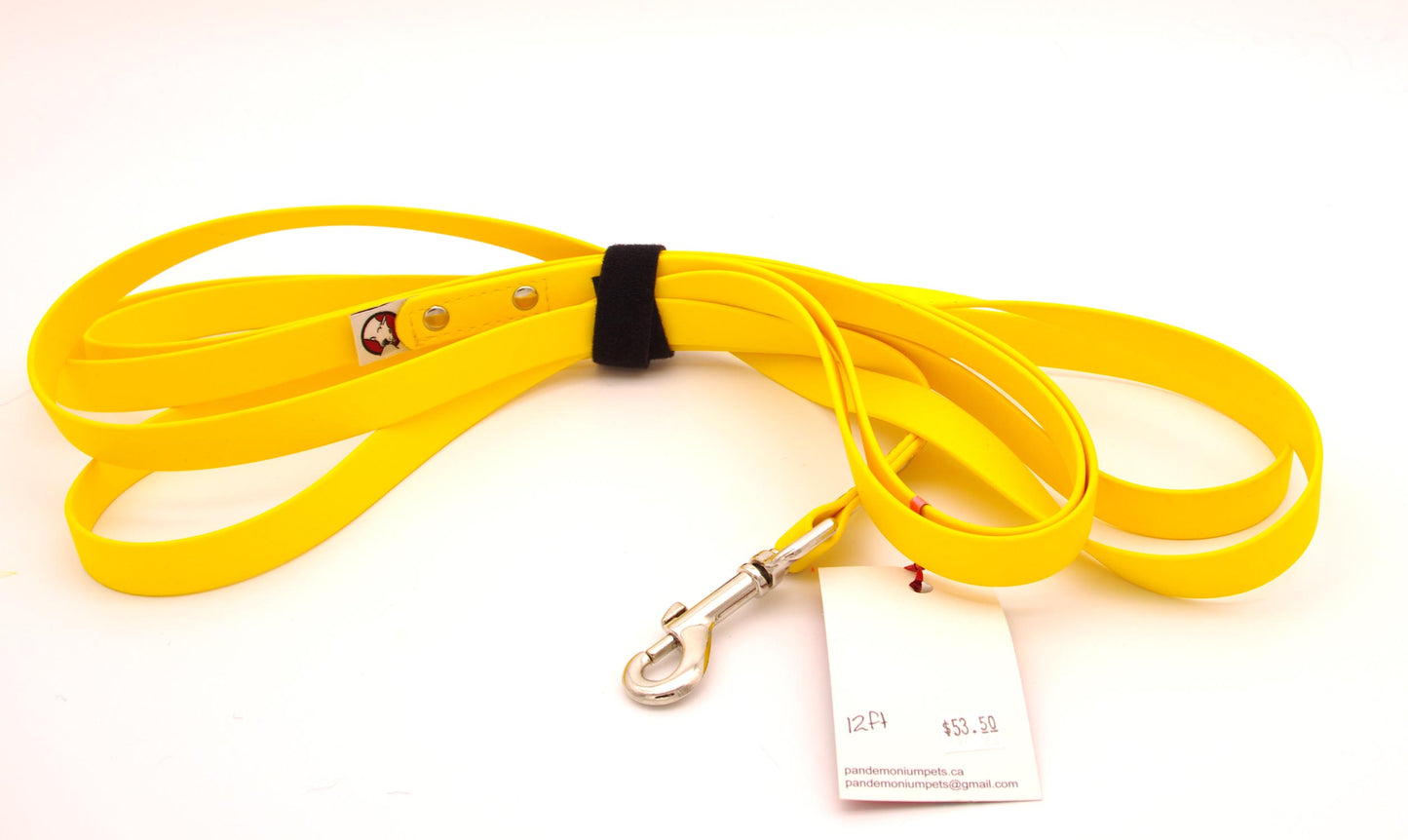 Yellow - 12ft - 3/4 inch biothane leash with Nickel Hardware