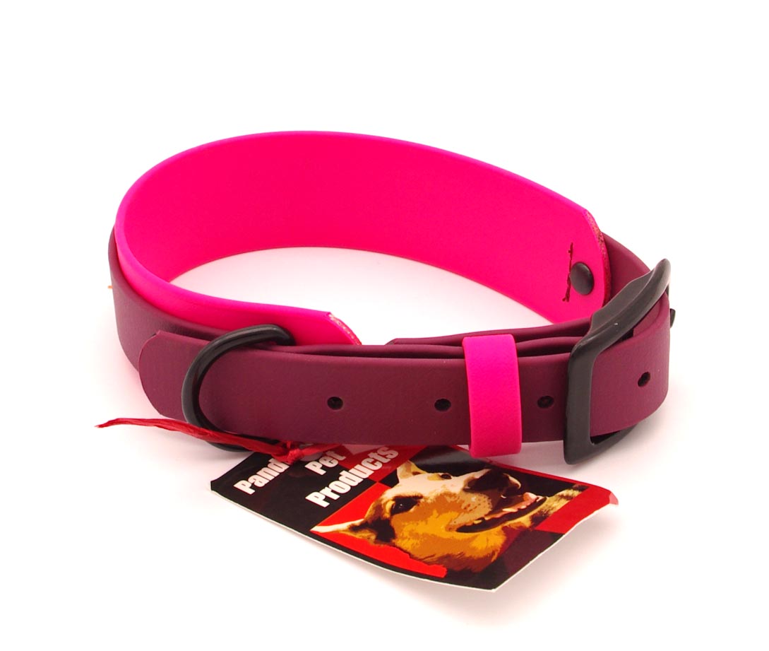 Medium - 1.5 inch wide - double layer biothane - Hot Pink and Wine with Black Hardware - 14 - 18 inches