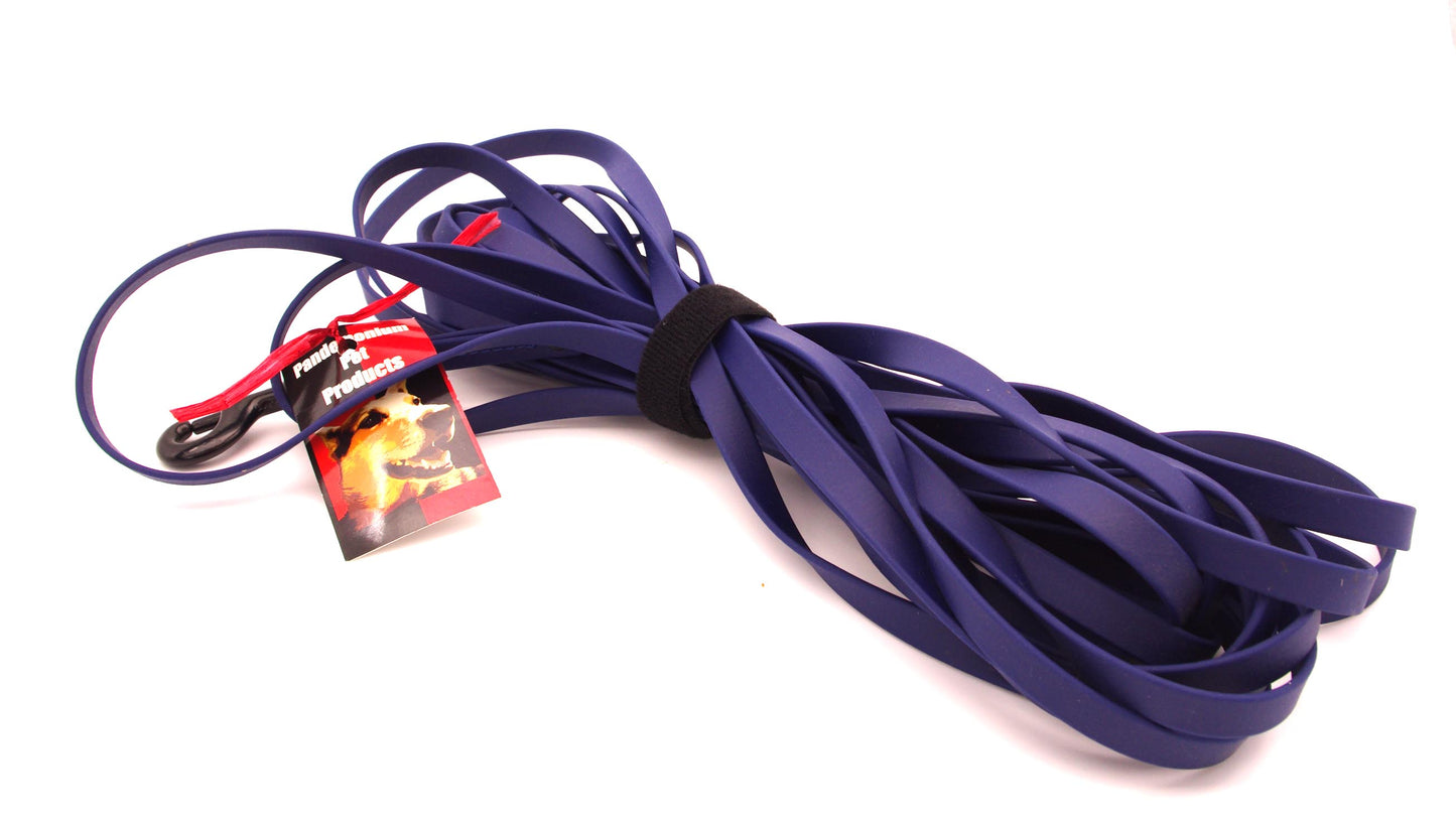 Navy Blue - 30 ft, 1/2 inch wide, biothane long line with Black Hardware
