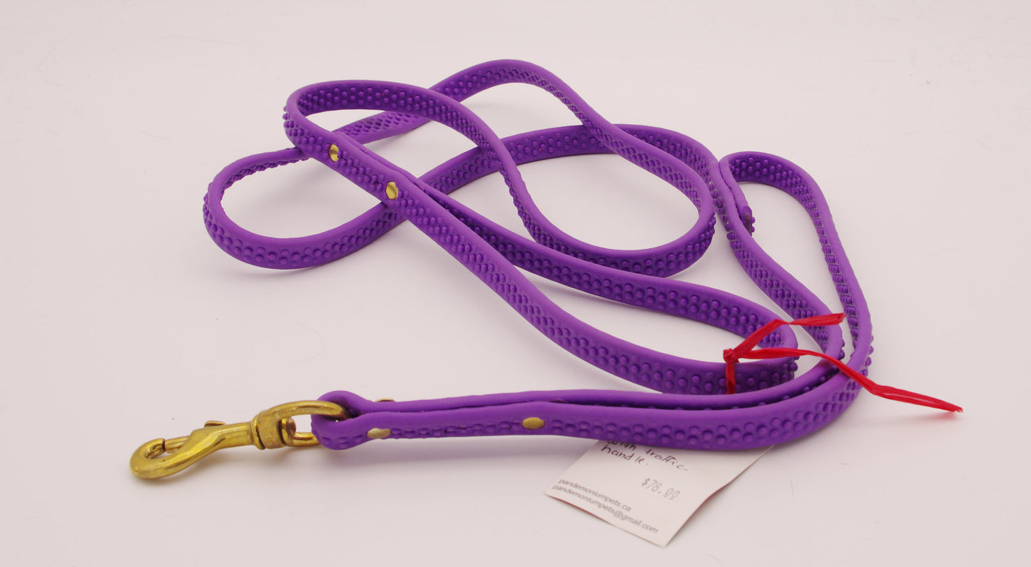 6 ft Purple Grippy Leash with Traffic Handle and Oversize Brass Plate Swivel Snap
