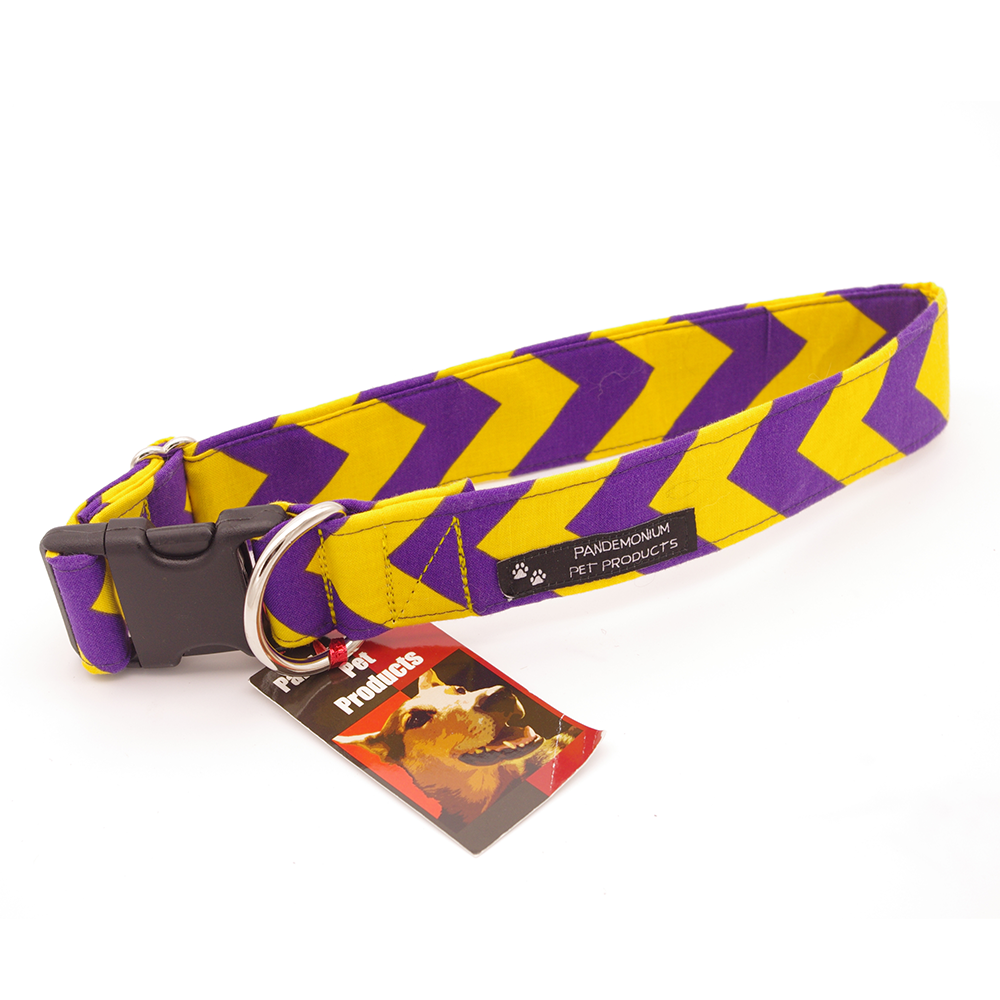 Yellow-Purple Stripes - Large, 1.5" wide collar