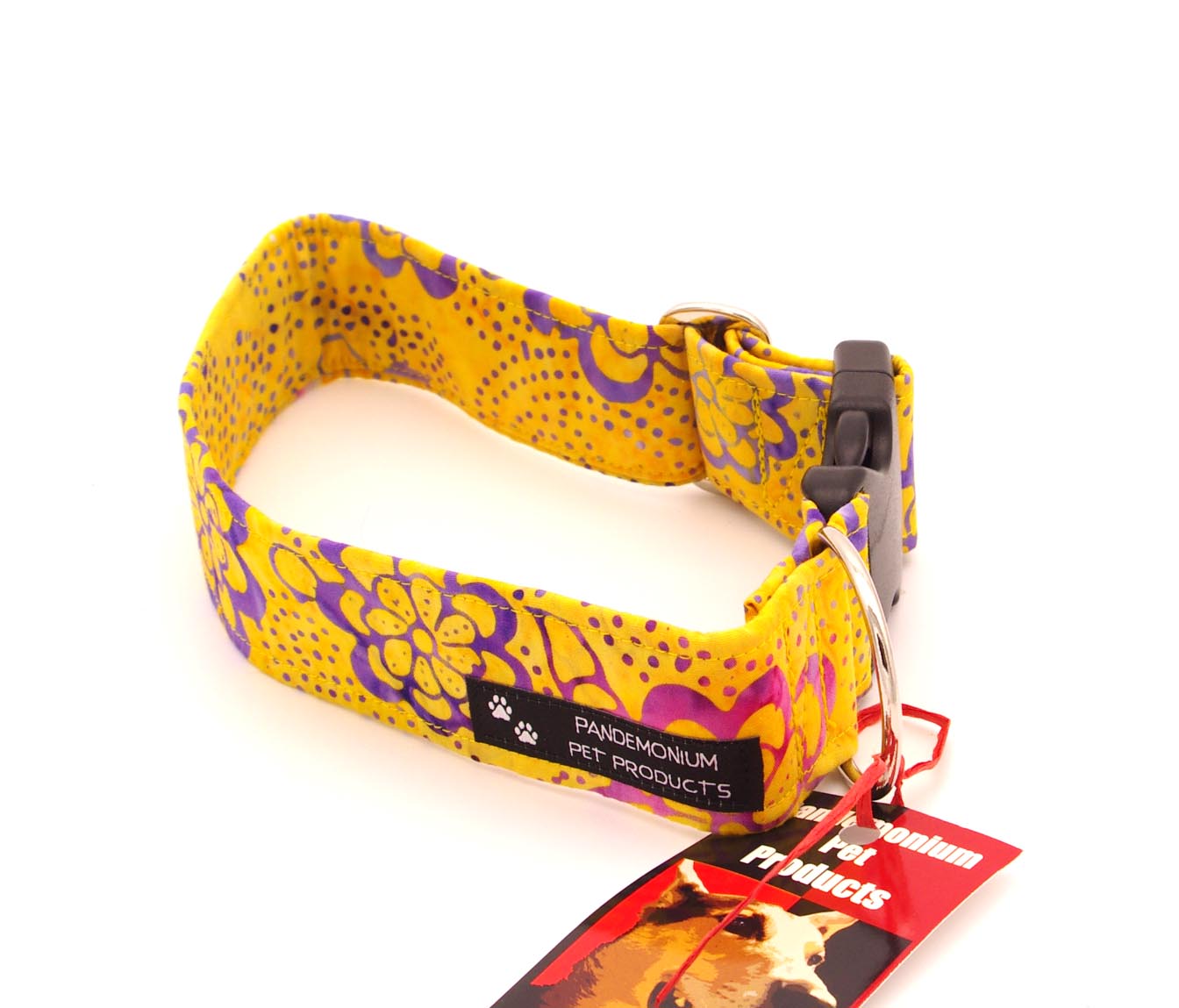 Medium - 1.5 inch - Purple Flowers on Yellow Batik