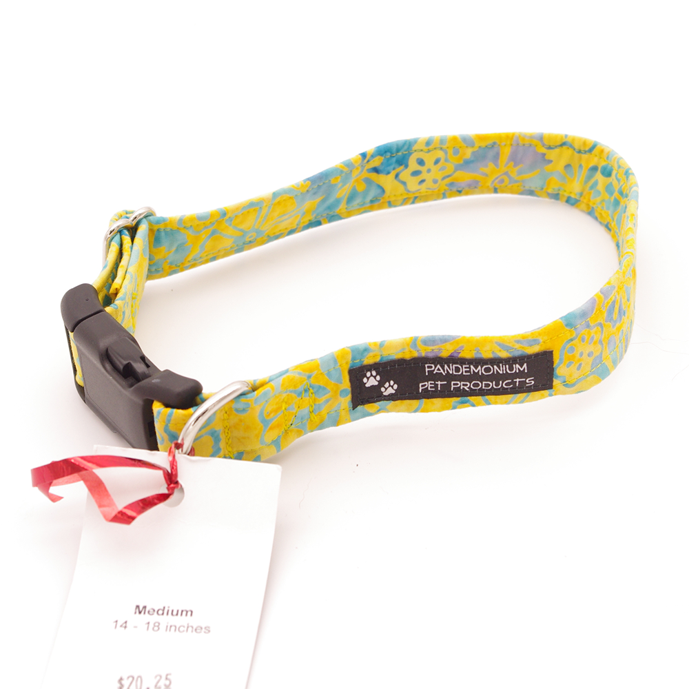 Blue and Yellow Flower Batik - Medium, 1" wide collar