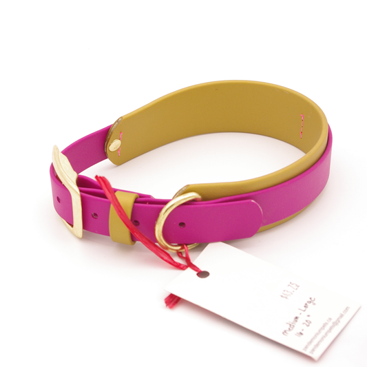 Medium-Large Gold and Magenta Biothane Collar