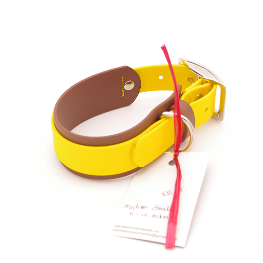 Medium Small 1.5 inch wide Brown and Yellow Biothane Collar