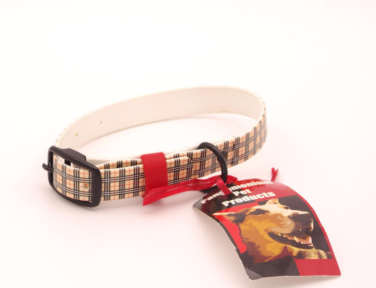 Small (11 - 15 in) - 3/4 inch wide UV printed - Burberry with Black Hardware