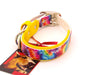 Medium 1 inch wide: Double Layer UV printed Biothane - Tye Dye, Nickel Hardware, 10 - 14 inches