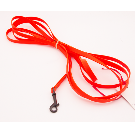 12 ft light long line - 1/2 inch wide Orange biothane with black swivel snap