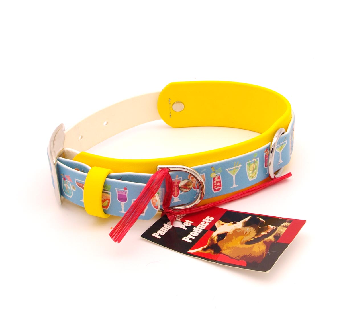 Medium 1.5 inch wide, double layer, UV printed Biothane - Cocktails - 14 - 18 inches, nickel hardware