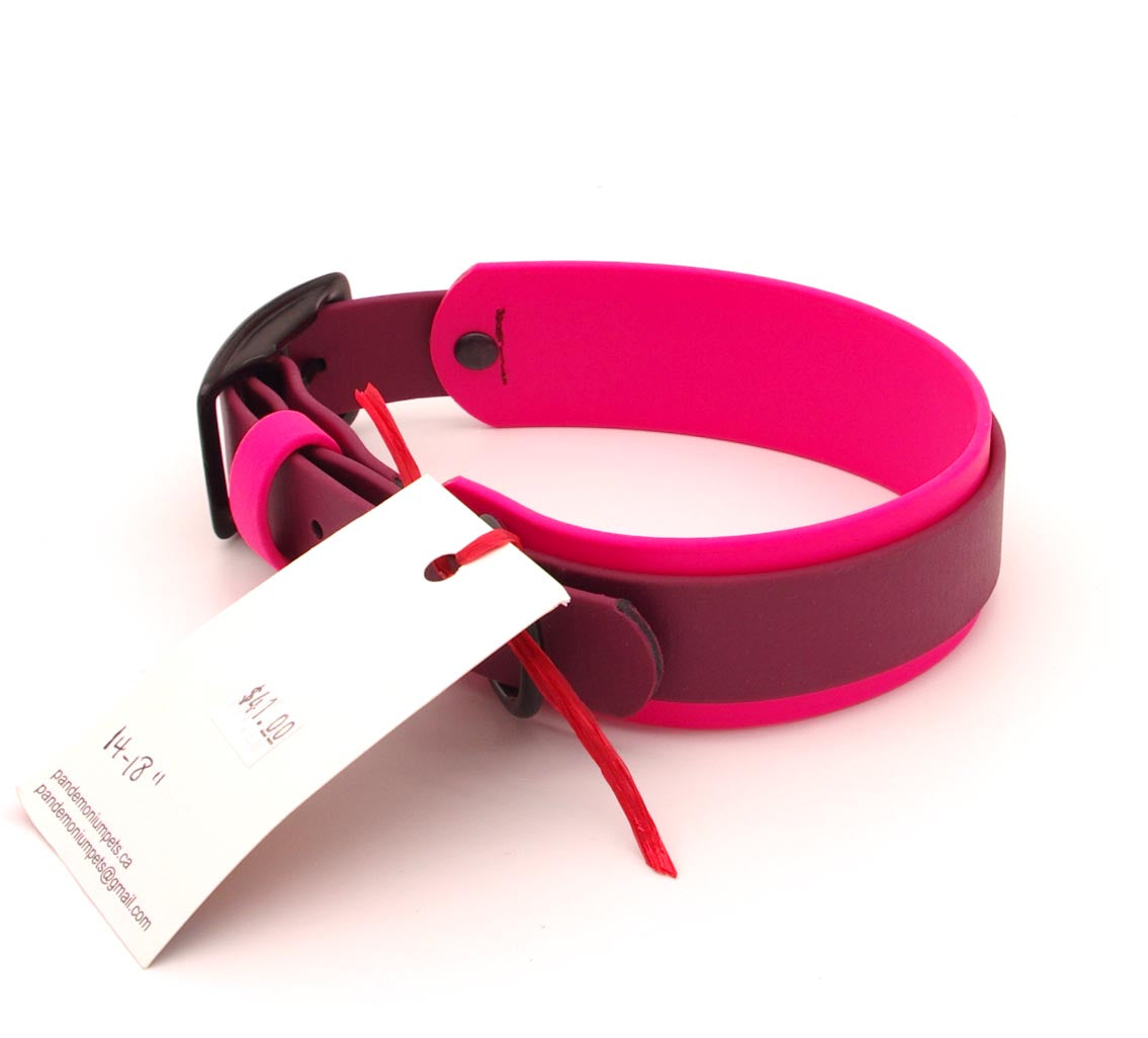 Medium - 1.5 inch wide - double layer biothane - Hot Pink and Wine with Black Hardware - 14 - 18 inches