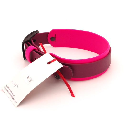 Medium - 1.5 inch wide - double layer biothane - Hot Pink and Wine with Black Hardware - 14 - 18 inches
