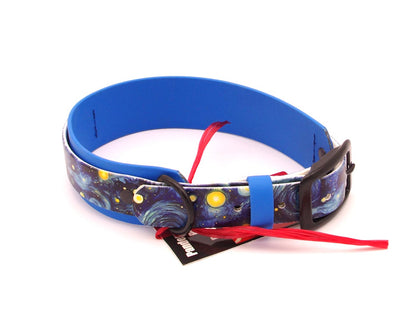 Medium 1.5 inch wide, Double Layer UV printed Biothane - Starry Night - 16 - 19 inches, Black hardware