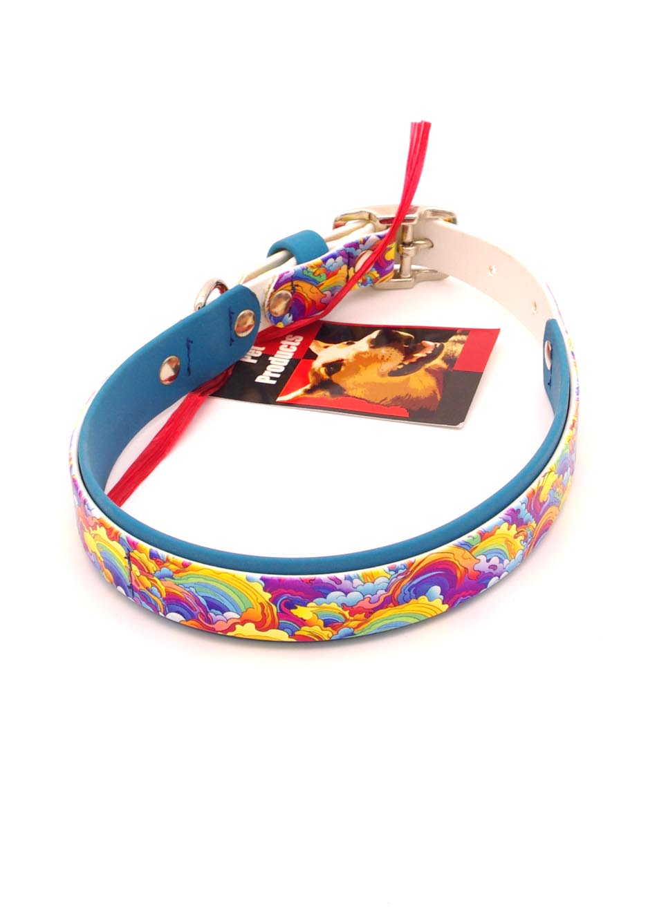 Medium-Large 1 inch wide - double layer UV printed Biothane - Lucy in the Sky - 17 - 20 inches, Nickel Hardware