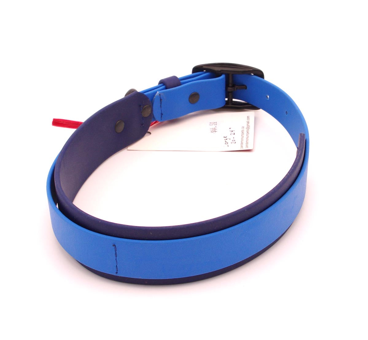 Large - 1.5 inch wide - double layer biothane - Blue and Navy with Black Hardware, 20 - 24 inches