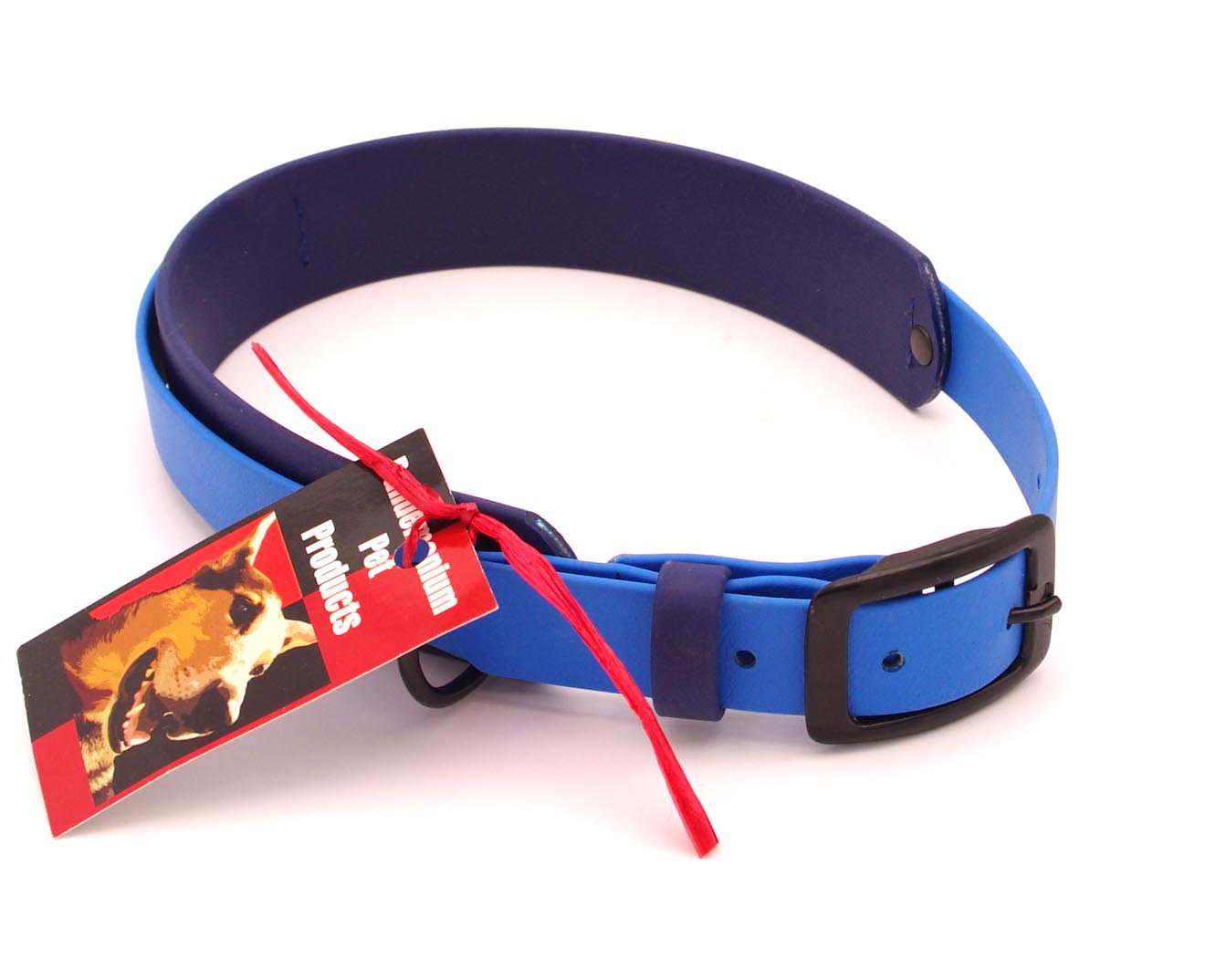 Large - 1.5 inch wide - double layer biothane - Blue and Navy with Black Hardware, 20 - 24 inches