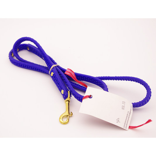 4ft Grippy Biothane Leash - Blue with Brass Hardware and a 5/8 inch swivel snap