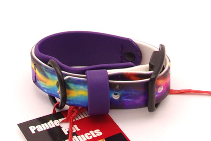 Small 1  inch wide : Double Layer UV printed Biothane - Purple Wave, black hardware; 7 - 9 inches