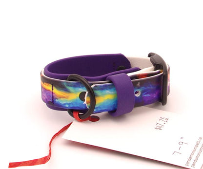 Small 1  inch wide : Double Layer UV printed Biothane - Purple Wave, black hardware; 7 - 9 inches