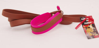 Slip Leash - Brown and Pink - 12" + neck