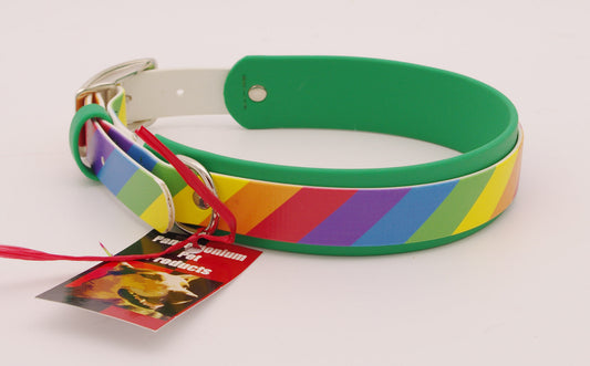 1.5 inch wide Large Emerald and UV printed Rainbow Collar with Nickle Plated Hardware