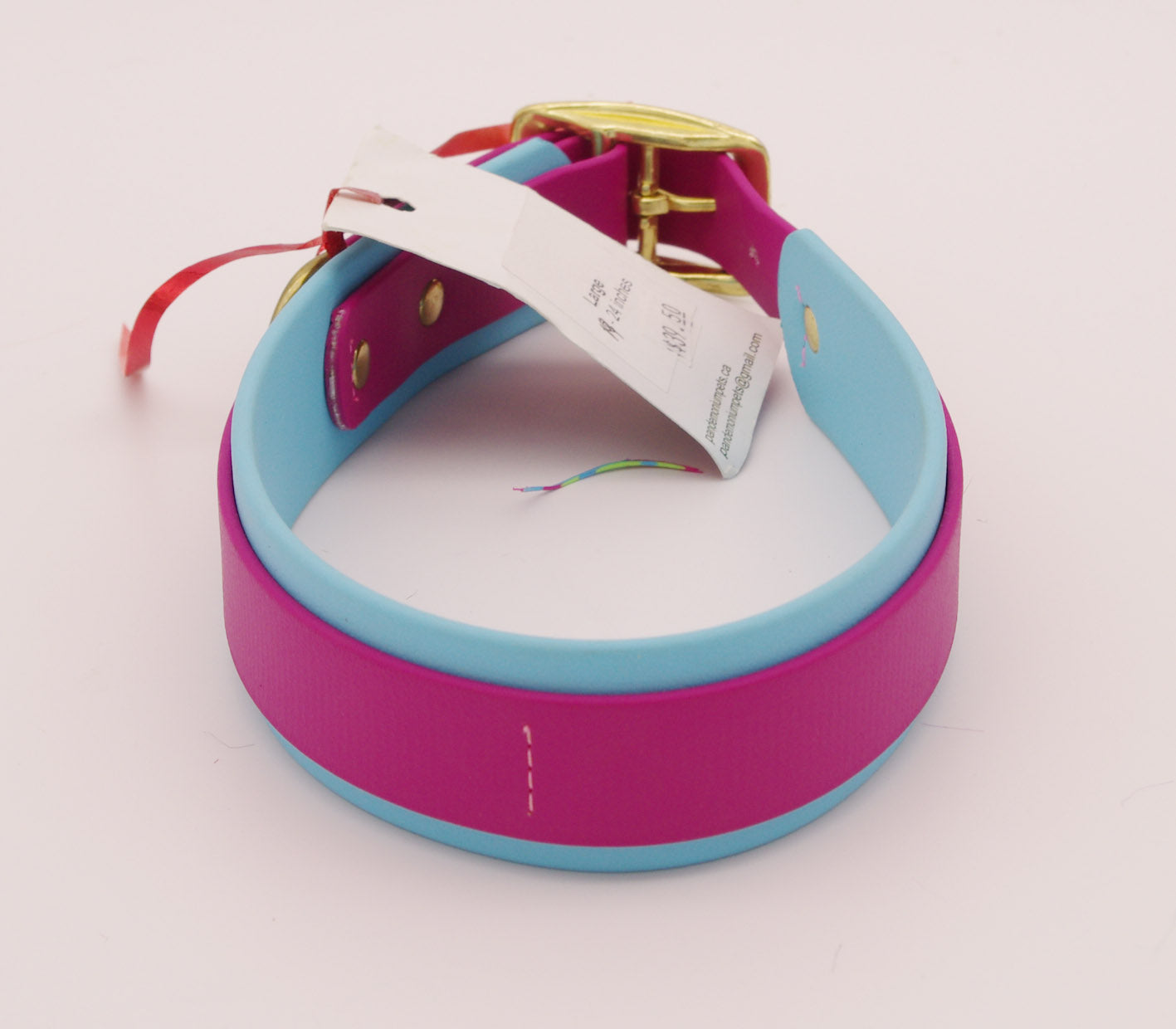 1.5 inch double layer collar - Magenta and Baby Blue with Brass Plated Hardware