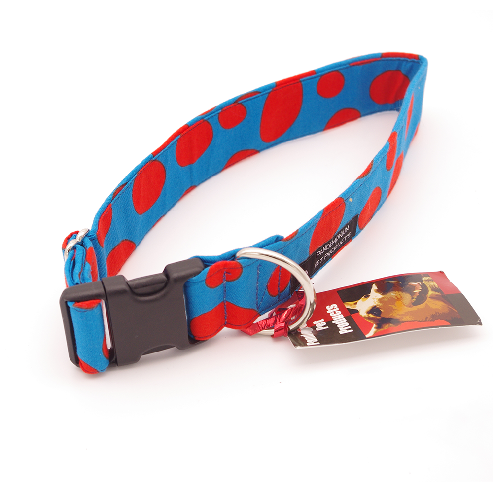 Red on Blue Polka Dots - Large, 1.5" wide collar