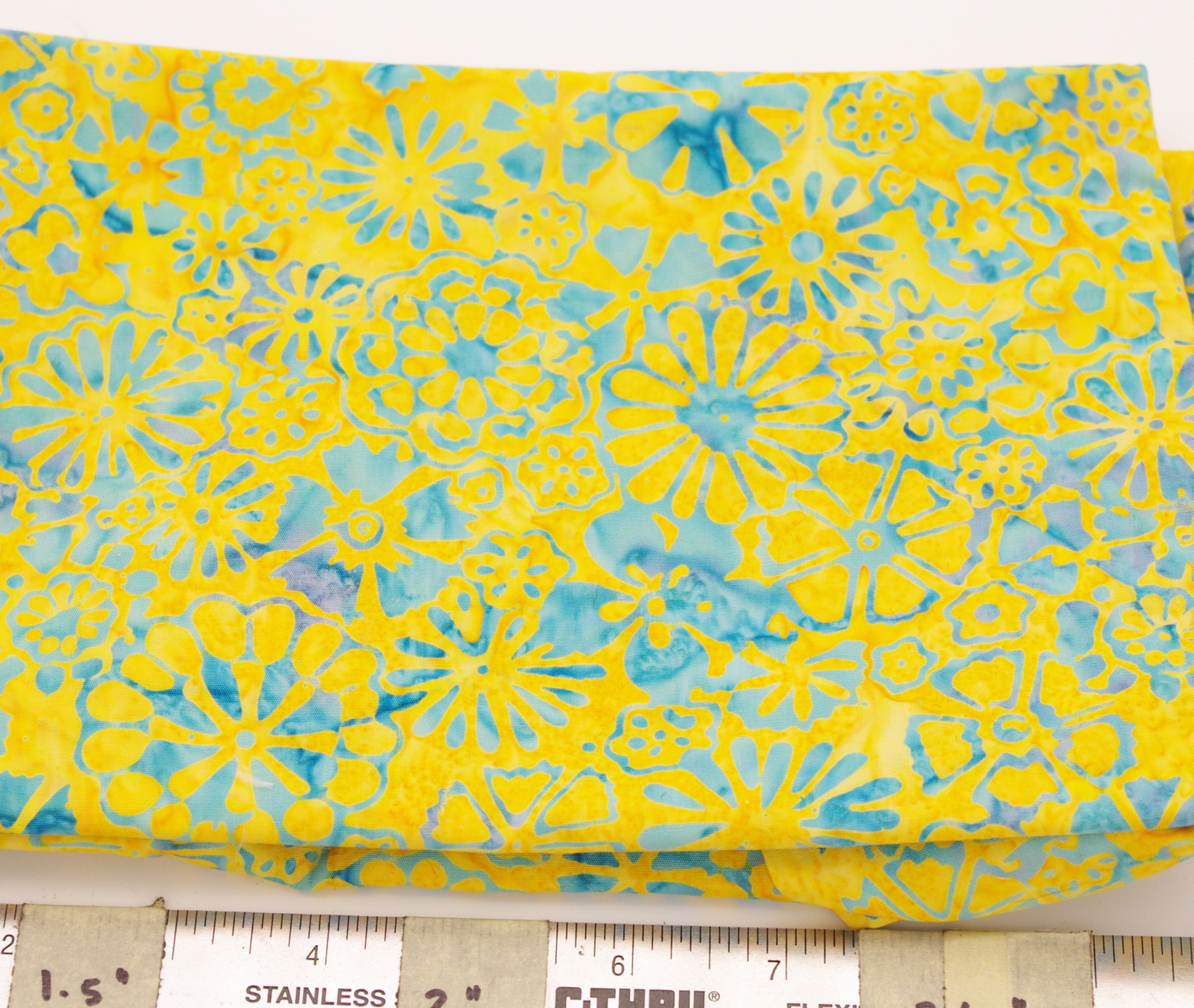 Batik - blue flowers on yellow