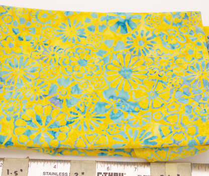 Batik - blue flowers on yellow