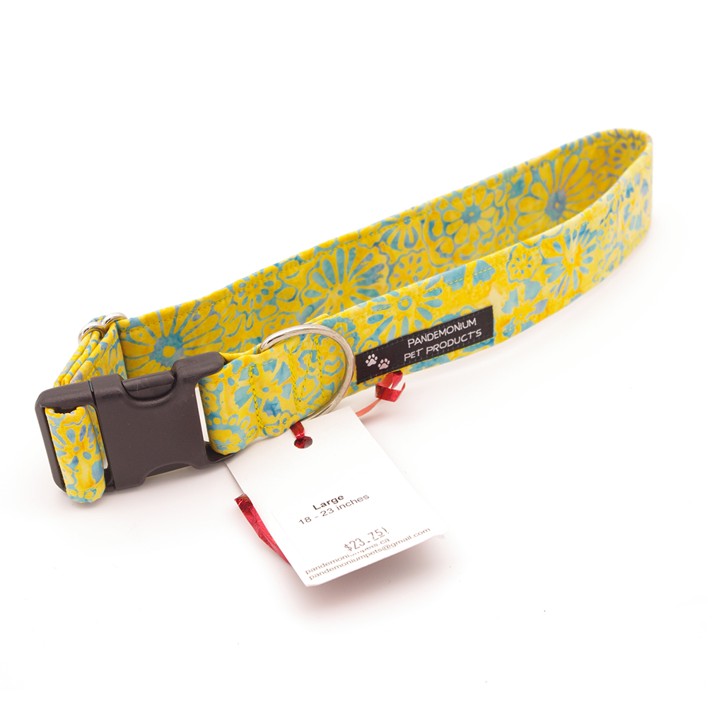 Blue and Yellow Flower Batik - Large, 1.5" wide collar