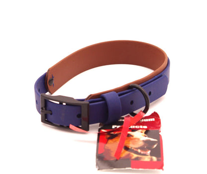 Medium (13 - 18 inches) - 1 inch wide -  double layer biothane - Navy over Brown - Black Hardware