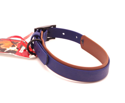 Medium (13 - 18 inches) - 1 inch wide -  double layer biothane - Navy over Brown - Black Hardware