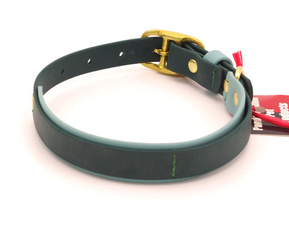 Medium (14 - 18 inches) - 1 inch wide -  double layer biothane - Hunter Green over Sage - Brass Plate Hardware