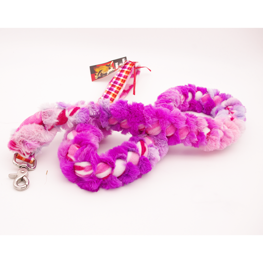 Tug Leash: Pink and Pink and Orange Plaid Strapping with Scissor Snap