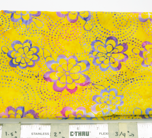 Purple Flowers on Yellow Batik - Martingale