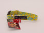 Small - 3/4 inch - Blue flowers on Yellow Batik