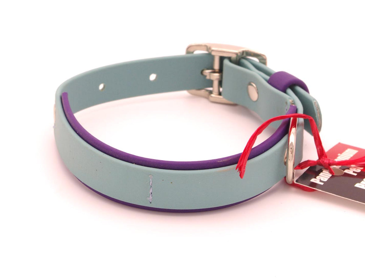Small (10 - 13 inches) 1 inch - Double Layer Biothane - Sage over Purple - Nickel Plated Hardware