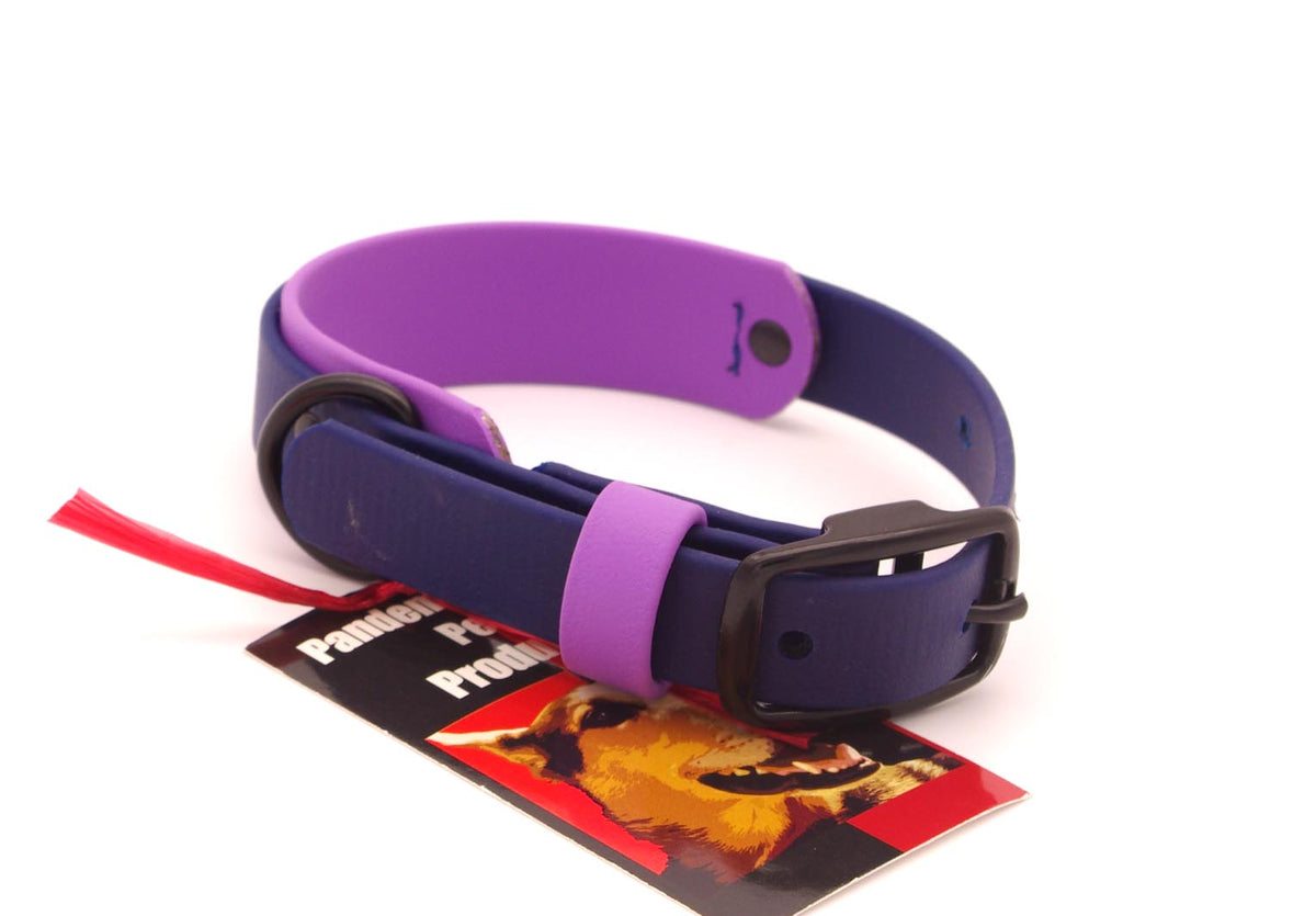 Small (9 - 13 inches) 1 inch - Double Layer Biothane - Navy over Amethyst - Black Hardware